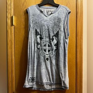 Helix Sleeveless Graphic Muscle Semi Sheer Tank Top - Grey and Black Lightweight